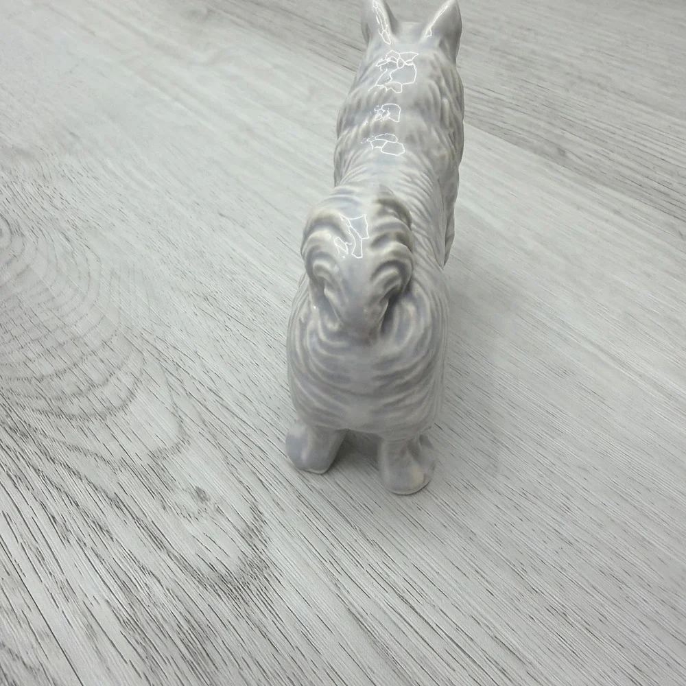 Porcelain Dog Figurine Husky Samoyed Standing White Gray Vintage Cottagecore 3in